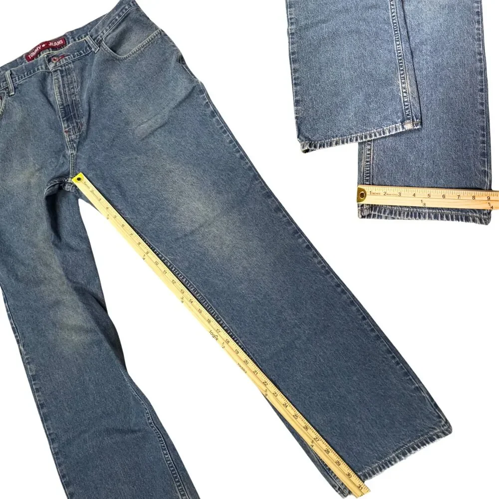 Vtg Tommy Hilfiger Jeans Mens Denim Straight Relaxed 38x32 Blue Dad‎ Y2K Retro